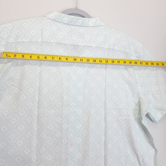 J. Ferrar Button Up Shirt Linen Blend Men XXL Slim Short Sleeve Geo White Blue - Picture 5 of 8
